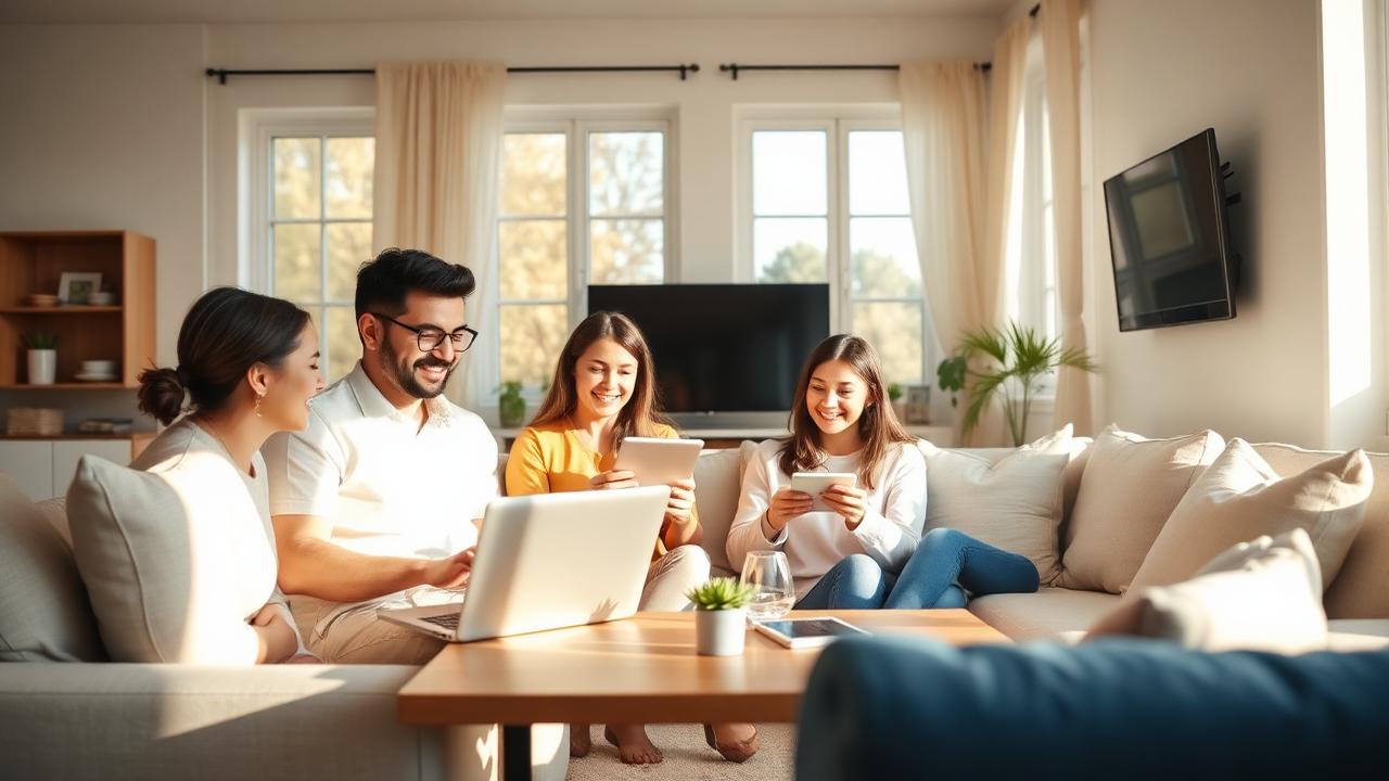 Family at home using laptop and tablet on a reliable home network